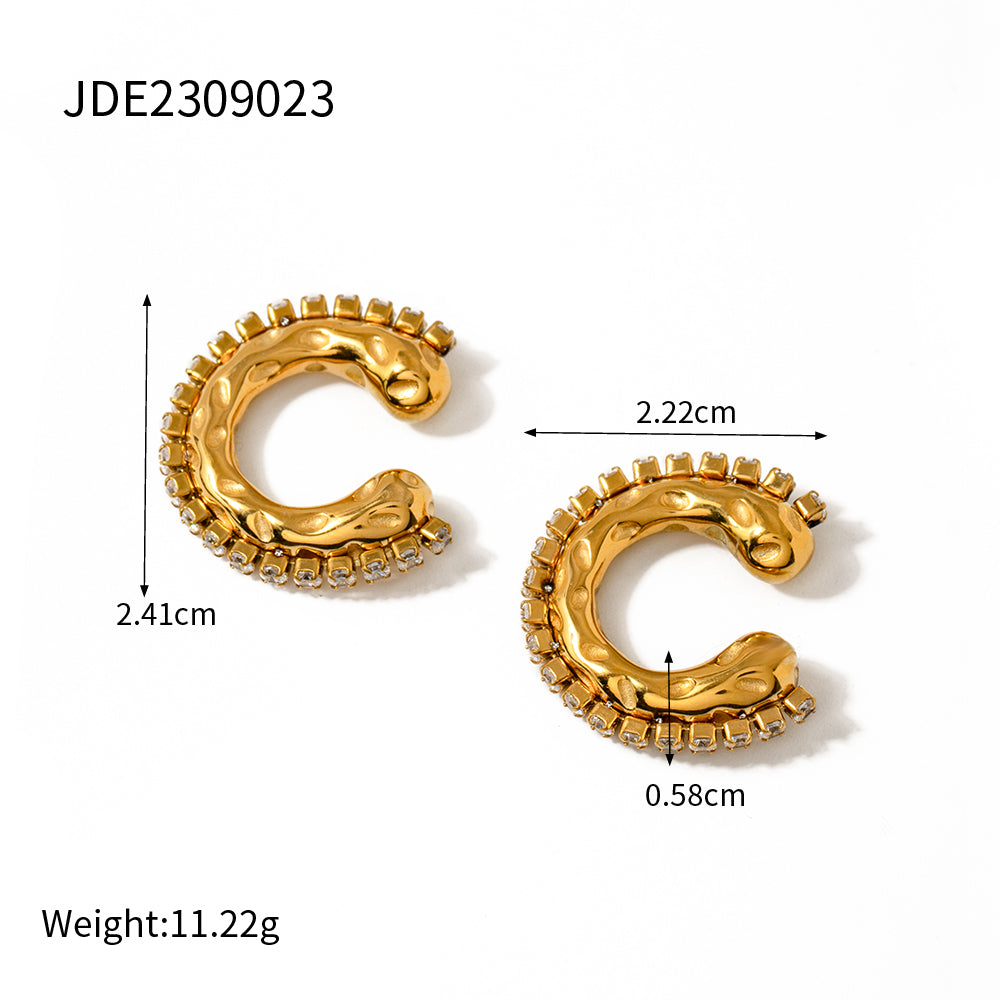 1 Pair Vintage Style Simple Style C Shape Plating Inlay Stainless Steel Zircon 18k Gold Plated Ear Cuffs