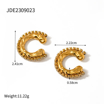 1 Pair Vintage Style Simple Style C Shape Plating Inlay Stainless Steel Zircon 18k Gold Plated Ear Cuffs