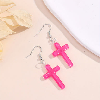 Simple Style Classic Style Cross Arylic Epoxy Kid's Drop Earrings