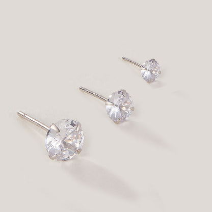 1 Set Simple Style Round Plating Inlay Sterling Silver Zircon Ear Studs