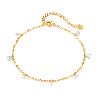 Simple Style Solid Color Stainless Steel Patchwork Zircon Women's Anklet