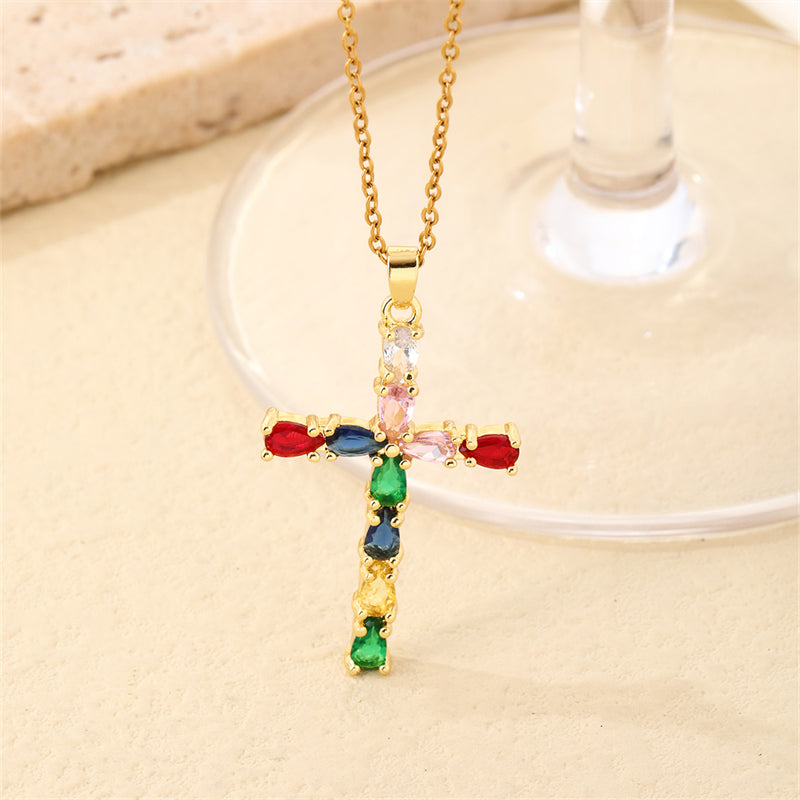 Hip-hop Vintage Style Simple Style Cross Stainless Steel Plating Inlay Zircon Gold Plated Pendant Necklace