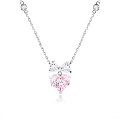 Fairy Style Heart Shape White Copper Zircon Pendant Necklace In Bulk