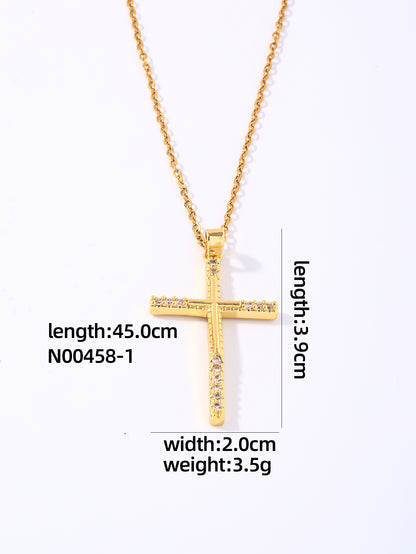 Hip-hop Vintage Style Simple Style Cross Stainless Steel Plating Inlay Zircon Gold Plated Pendant Necklace