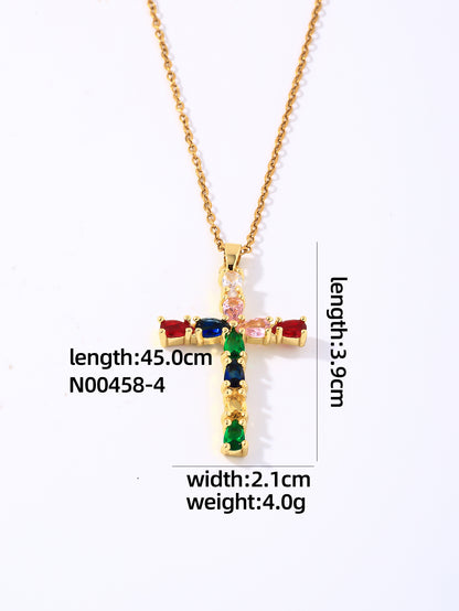 Hip-hop Vintage Style Simple Style Cross Stainless Steel Plating Inlay Zircon Gold Plated Pendant Necklace