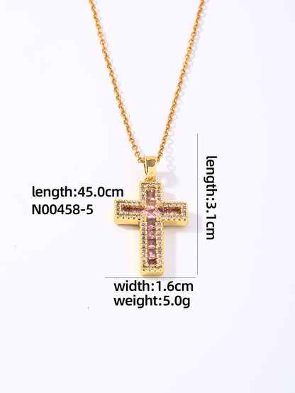 Hip-hop Vintage Style Simple Style Cross Stainless Steel Plating Inlay Zircon Gold Plated Pendant Necklace