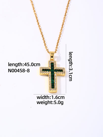 Hip-hop Vintage Style Simple Style Cross Stainless Steel Plating Inlay Zircon Gold Plated Pendant Necklace