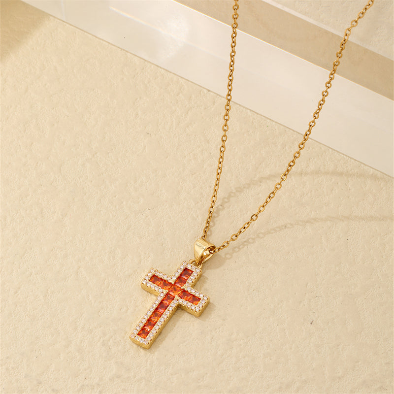 Hip-hop Vintage Style Simple Style Cross Stainless Steel Plating Inlay Zircon Gold Plated Pendant Necklace