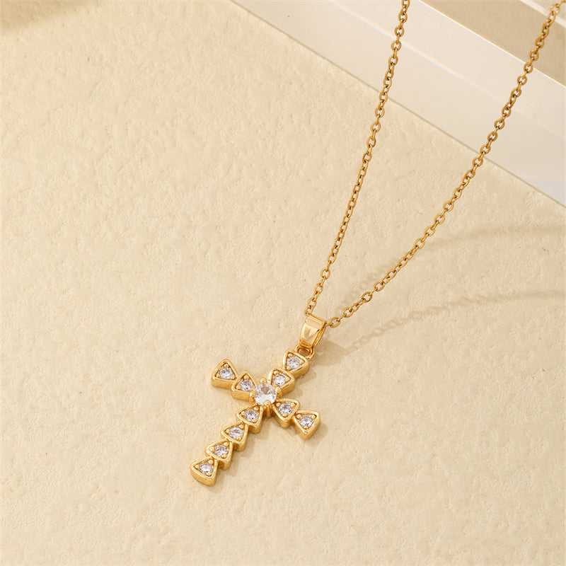 Hip-hop Vintage Style Simple Style Cross Stainless Steel Plating Inlay Zircon Gold Plated Pendant Necklace