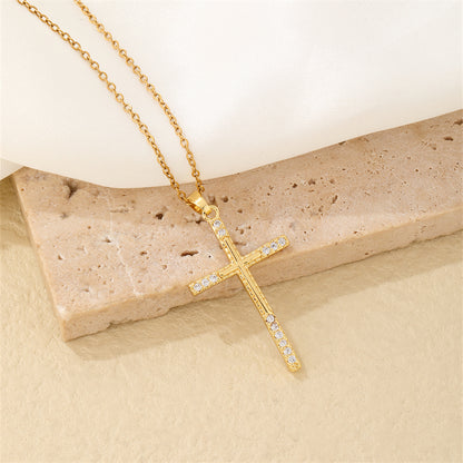 Hip-hop Vintage Style Simple Style Cross Stainless Steel Plating Inlay Zircon Gold Plated Pendant Necklace