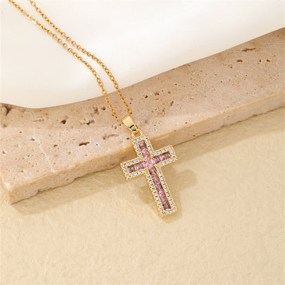 Hip-hop Vintage Style Simple Style Cross Stainless Steel Plating Inlay Zircon Gold Plated Pendant Necklace