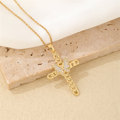 Hip-hop Vintage Style Simple Style Cross Stainless Steel Plating Inlay Zircon Gold Plated Pendant Necklace