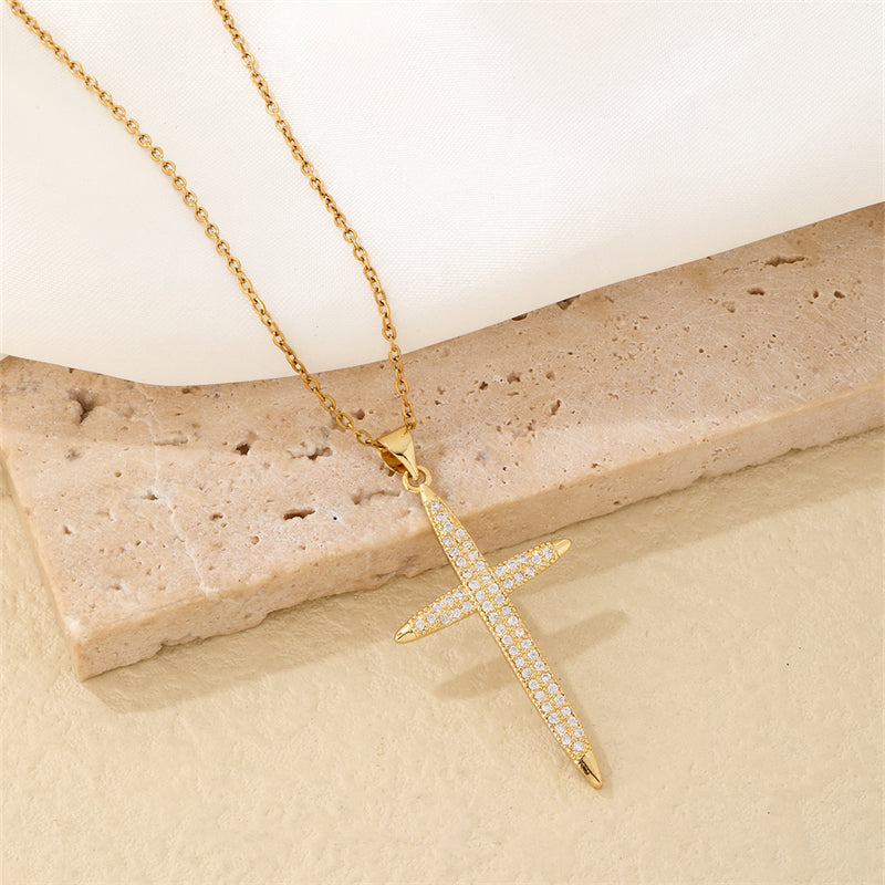 Hip-hop Vintage Style Simple Style Cross Stainless Steel Plating Inlay Zircon Gold Plated Pendant Necklace