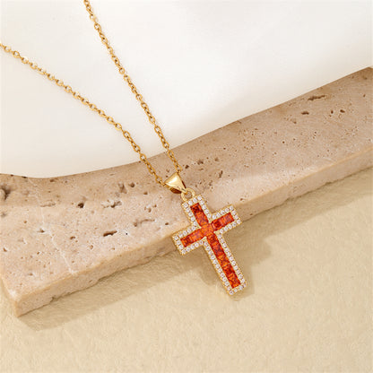 Hip-hop Vintage Style Simple Style Cross Stainless Steel Plating Inlay Zircon Gold Plated Pendant Necklace