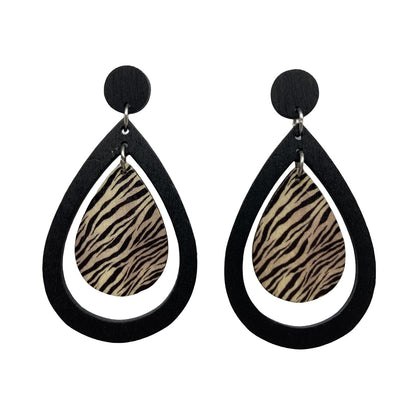 1 Pair Retro Zebra Water Droplets Leopard Wood Drop Earrings