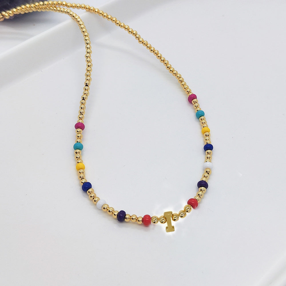 Ig Style Simple Style Letter Glass Copper Beaded Knitting Plating 18k Gold Plated Necklace