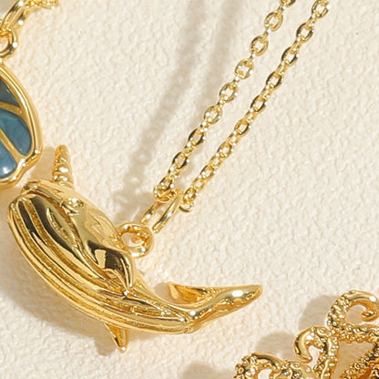 Elegant Simple Style Dolphin Shell Shark Copper 14k Gold Plated Zircon Pendant Necklace In Bulk