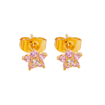 1 Pair Simple Style Flower Plating Inlay Copper Zircon White Gold Plated Gold Plated Ear Studs