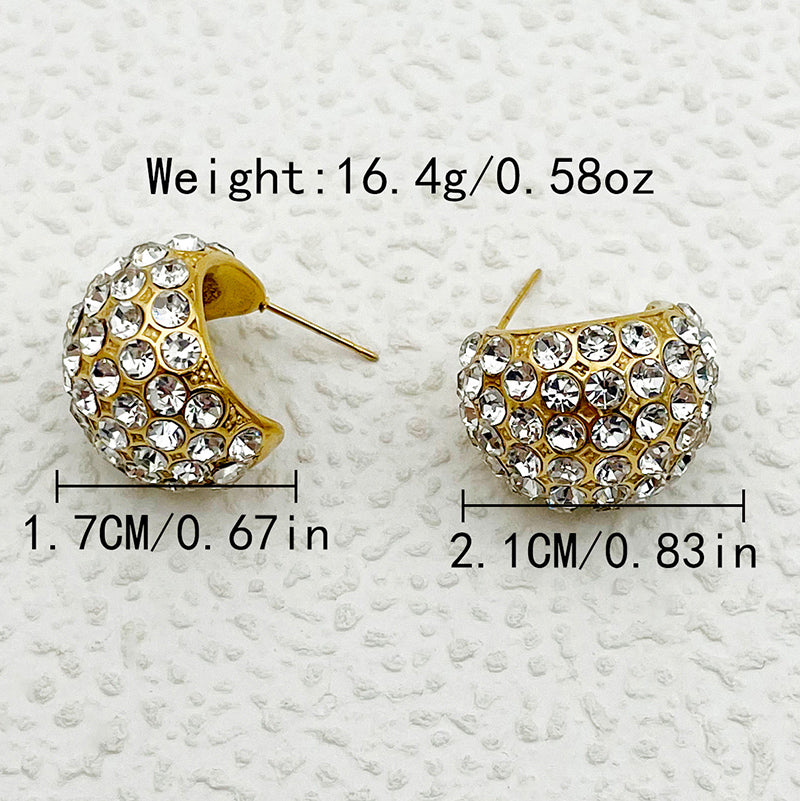 1 Pair Casual Modern Style Classic Style C Shape Plating Inlay Stainless Steel Zircon Gold Plated Ear Studs