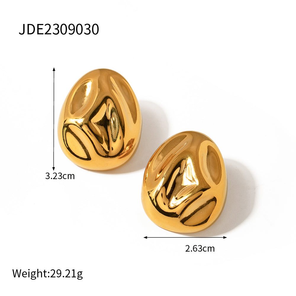 1 Pair Ig Style Vintage Style Lava Depression Plating Pleated Stainless Steel 18k Gold Plated Ear Studs