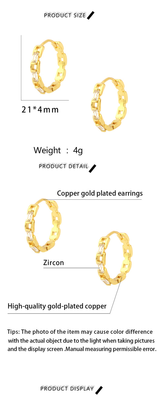 1 Pair Retro Simple Style Circle Plating Inlay Copper Zircon 18k Gold Plated Hoop Earrings