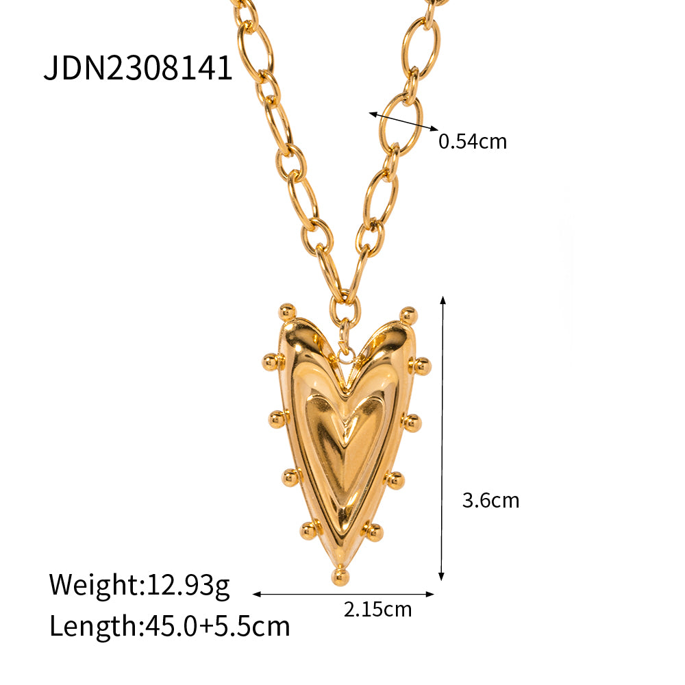 Retro Roman Style Heart Shape Stainless Steel Plating 18k Gold Plated Pendant Necklace