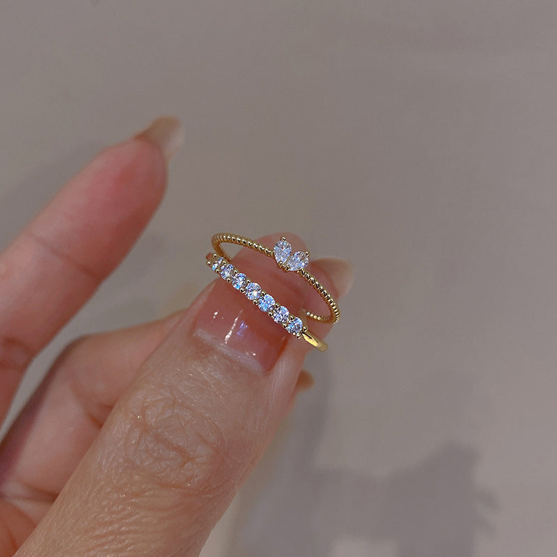 Elegant Lady Geometric Copper Inlay Zircon Open Rings