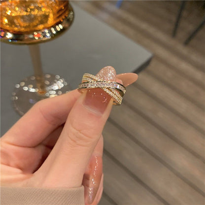 Elegant Lady Geometric Copper Inlay Zircon Open Rings