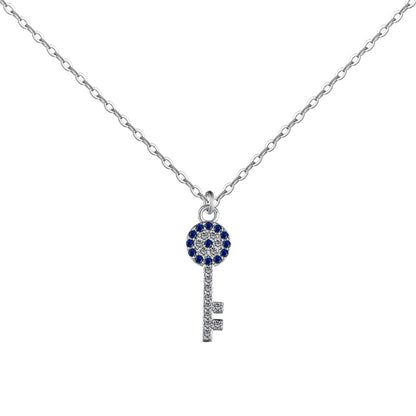 Simple Style Key Sterling Silver Inlay Zircon Pendant Necklace