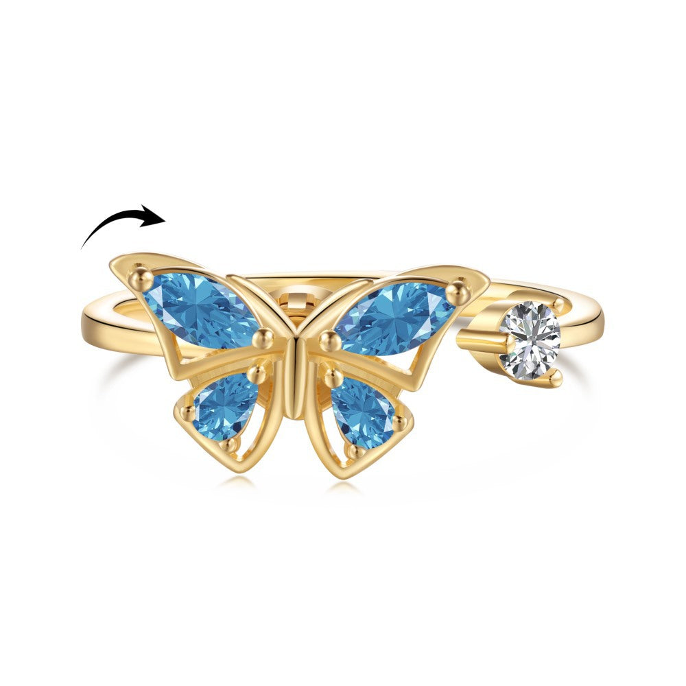 Elegant Lady Geometric Flower Butterfly Sterling Silver Plating Inlay Zircon Rings