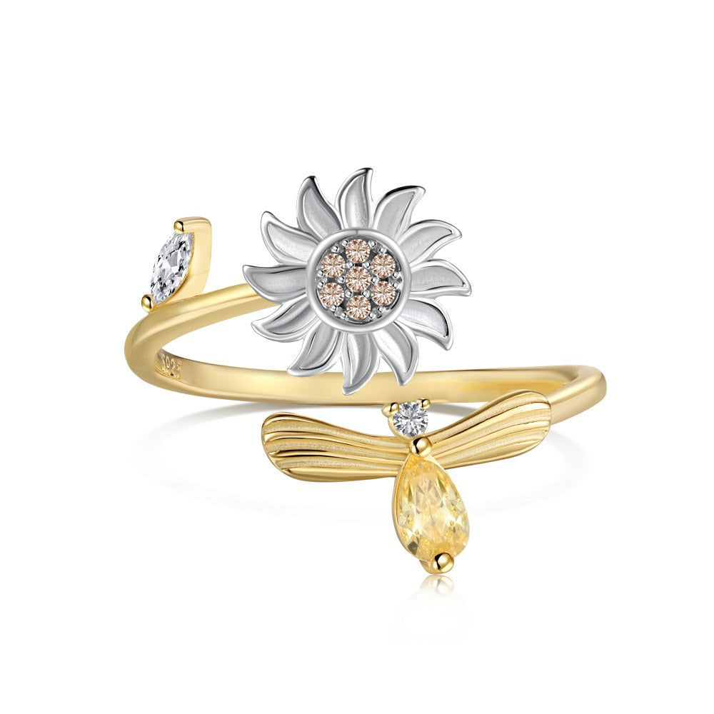 Elegant Lady Geometric Flower Butterfly Sterling Silver Plating Inlay Zircon Rings