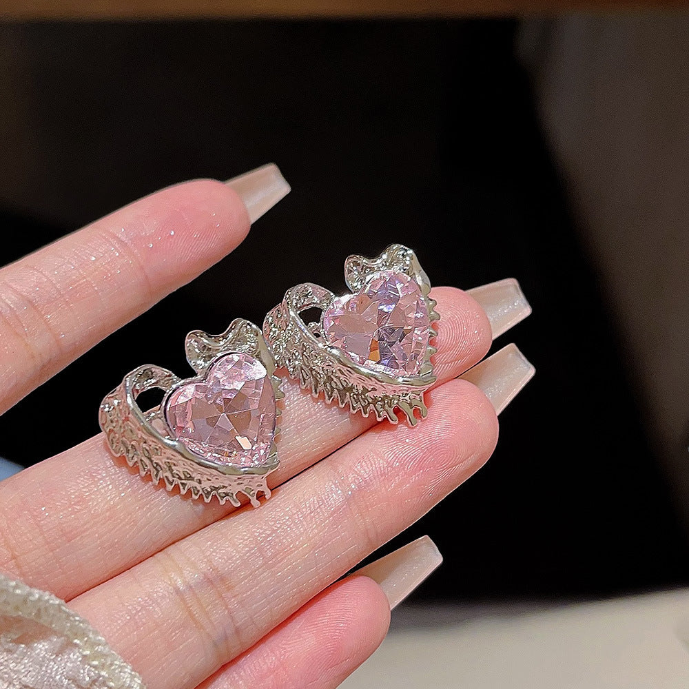 1 Pair Sweet Heart Shape Inlay Alloy Zircon Ear Studs