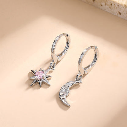 1 Pair Casual Star Moon Copper Inlay Zircon 18k Gold Plated Drop Earrings