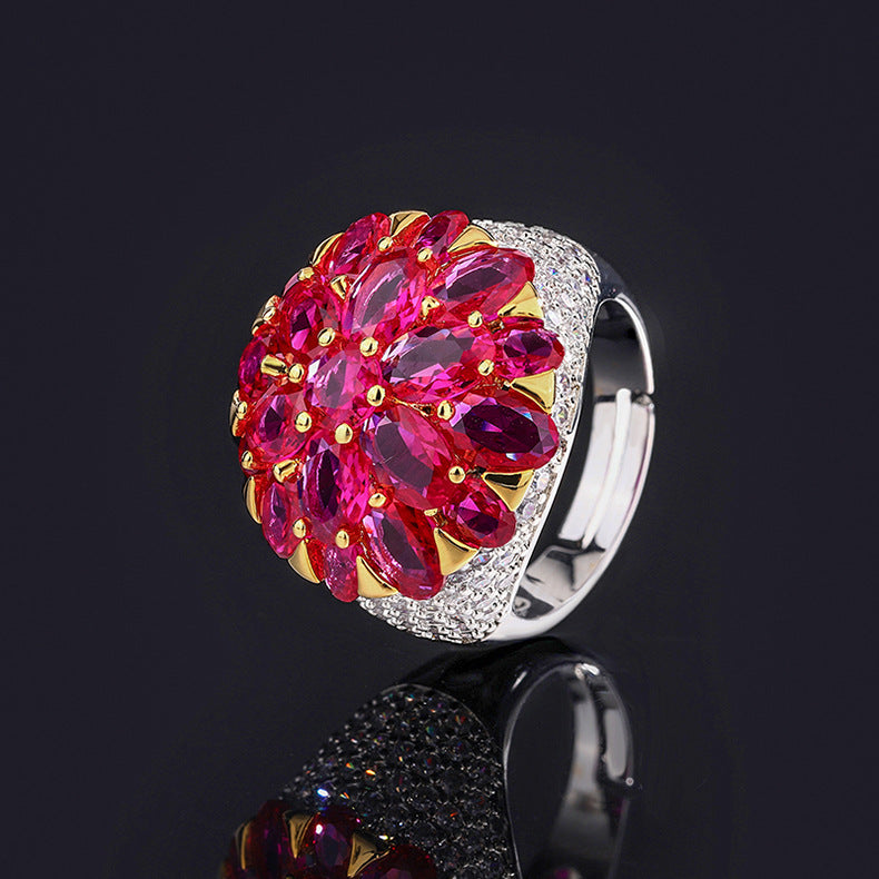 Classic Style Flower Copper Inlay Zircon Rings