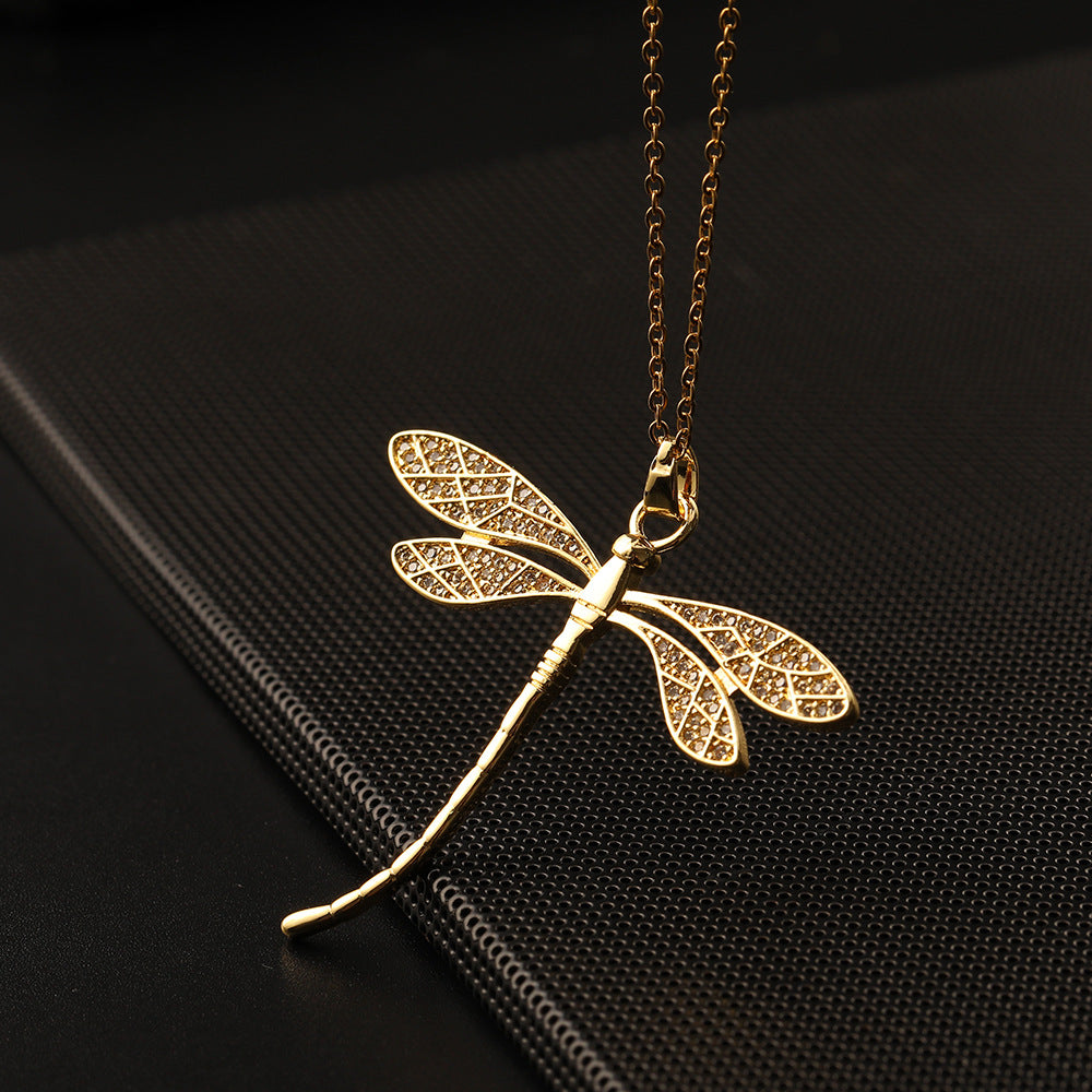 Elegant Lady Dragonfly Copper Pendant Necklace