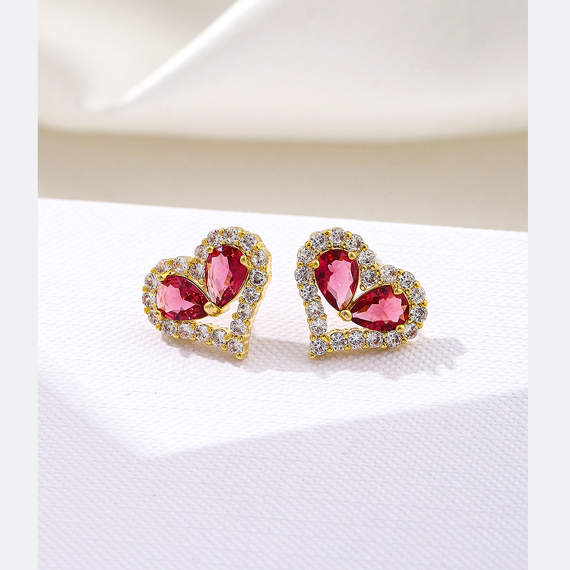 1 Pair Basic Shiny Heart Shape Plating Inlay Copper Zircon Ear Studs