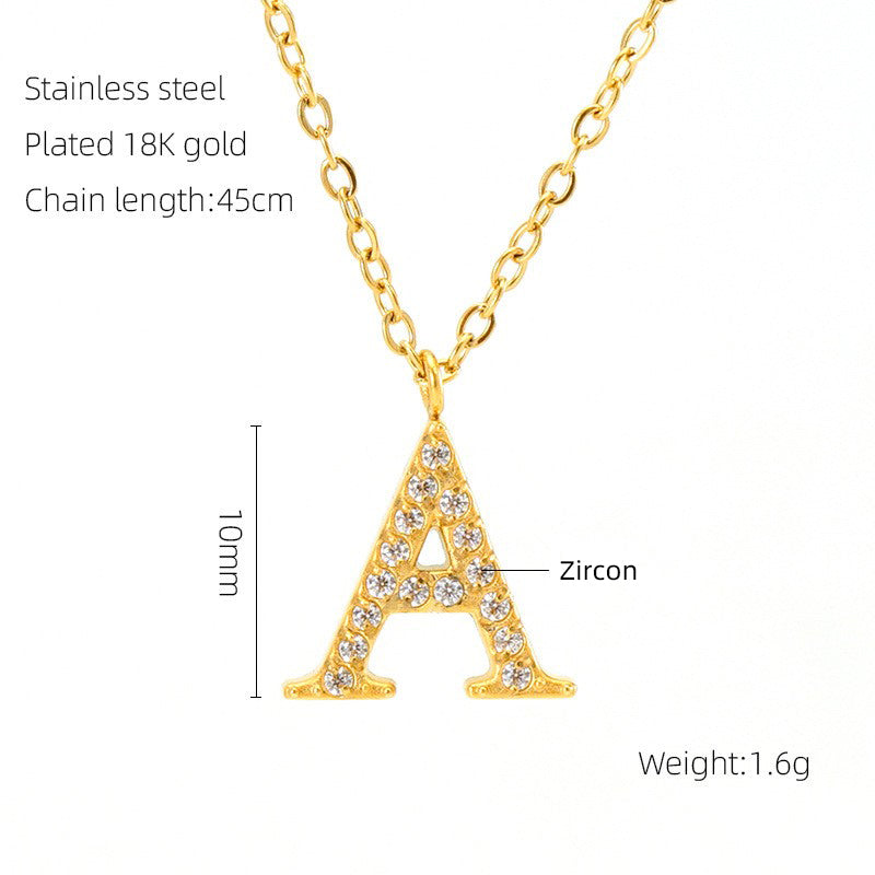 Casual Commute Letter Stainless Steel Plating Inlay Rhinestones 18k Gold Plated Pendant Necklace