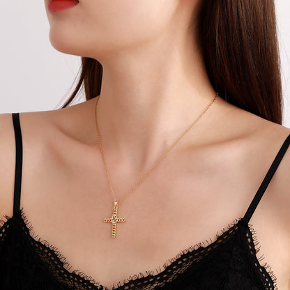 Streetwear Korean Style Cross Stainless Steel Plating Inlay Zircon 18k Gold Plated Pendant Necklace