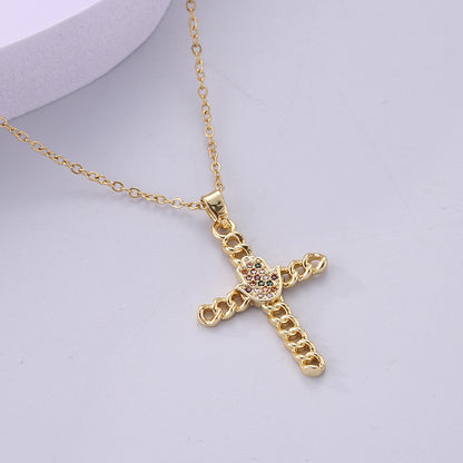 Streetwear Korean Style Cross Stainless Steel Plating Inlay Zircon 18k Gold Plated Pendant Necklace