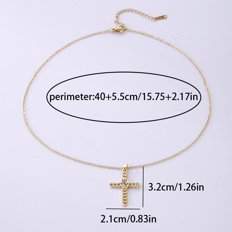 Streetwear Korean Style Cross Stainless Steel Plating Inlay Zircon 18k Gold Plated Pendant Necklace