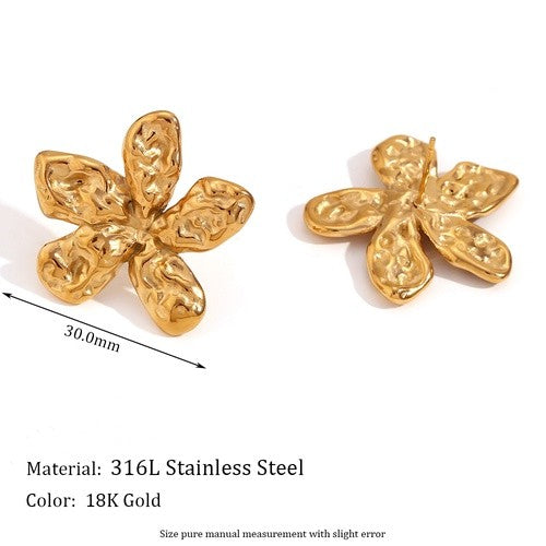 1 Pair Vintage Style Simple Style Classic Style Flower Plating Pleated Stainless Steel 18k Gold Plated Ear Studs