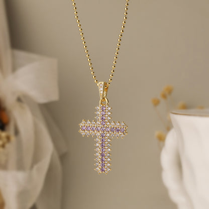 Elegant Simple Style Commute Cross Copper 18k Gold Plated Zircon Pendant Necklace In Bulk