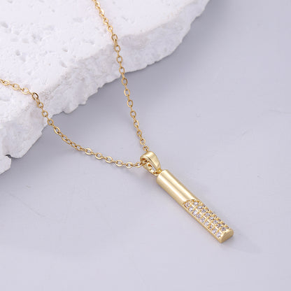 Elegant Korean Style Solid Color Stainless Steel Plating Inlay Zircon 18k Gold Plated Pendant Necklace