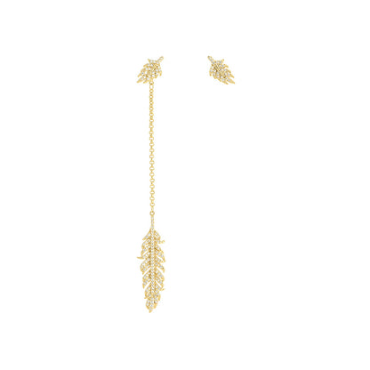 1 Pair Elegant Feather Asymmetrical Plating Inlay Copper Zircon 14k Gold Plated Drop Earrings