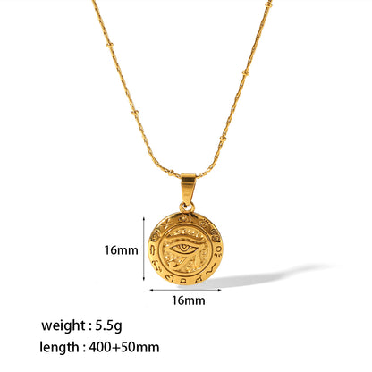 Retro Round Heart Shape Eye Stainless Steel Polishing Plating 18k Gold Plated Pendant Necklace