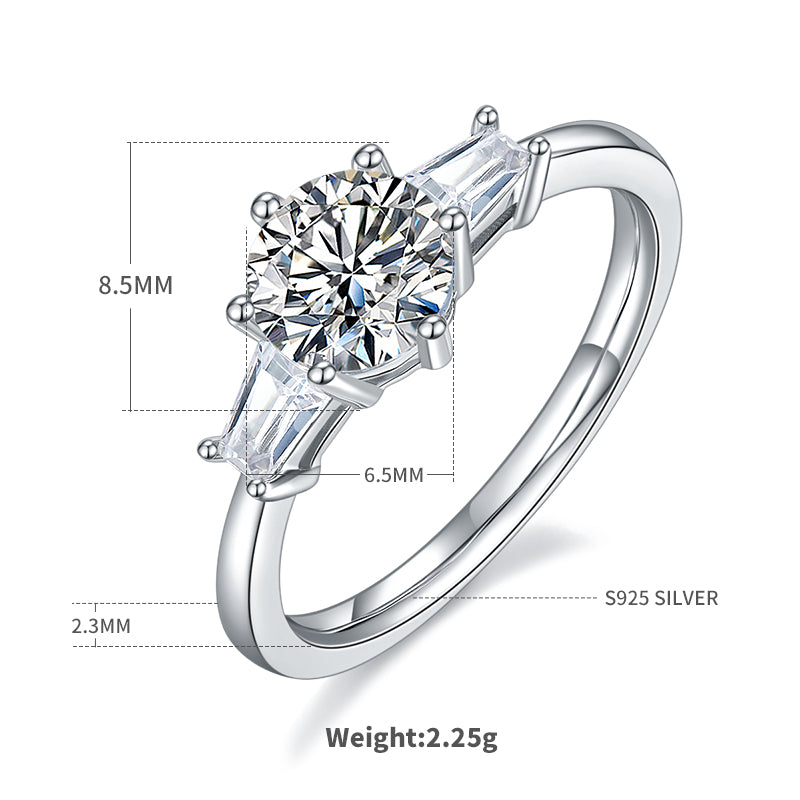 Elegant Round Sterling Silver Gra Plating Inlay Moissanite Rhodium Plated Silver Plated Rings