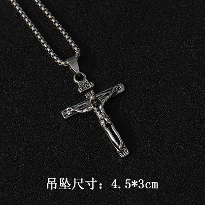 Fashion Cross Stainless Steel Alloy Inlay Rhinestones Unisex Pendant Necklace 1 Piece