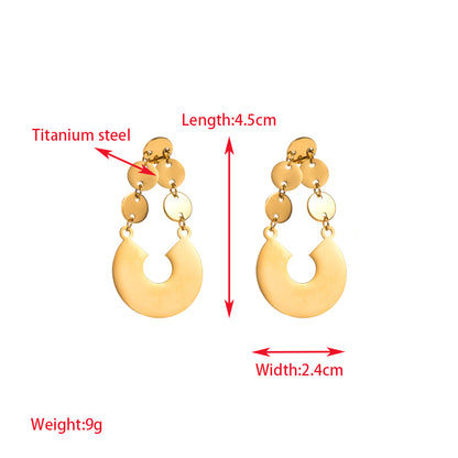 1 Pair Elegant Round Leaves Plating Titanium Steel Gold Plated Drop Earrings