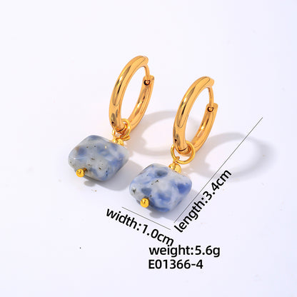 1 Pair Simple Style Square Plating Stainless Steel Natural Stone Gold Plated Drop Earrings