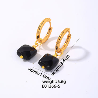 1 Pair Simple Style Square Plating Stainless Steel Natural Stone Gold Plated Drop Earrings